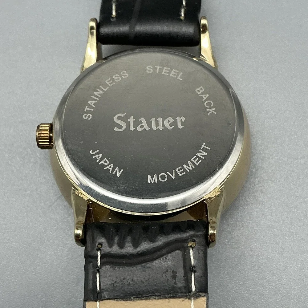 Stauer Womens Watch 31mm Lord's Prayer Dial Gold Tone Black Leather New Battery
